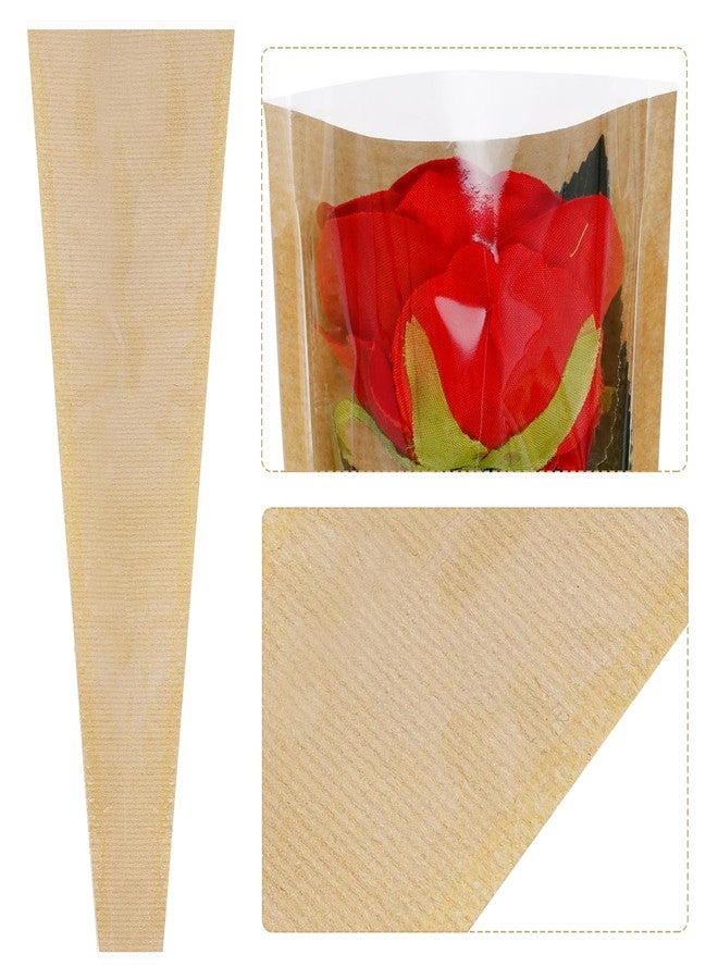 mifengda 50 Brown Kraft Paper Flower Wrapping Bags - Single Floral Sleeves for Mother's Day, Wedding, Valentine's Gifts (5x15.75in) - Image 3